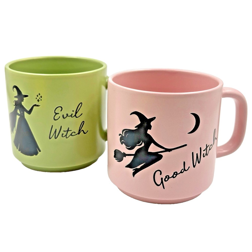 Halloween Good Witch Evil Witch Mug Set of 2 Pink Green Witch Ceramic Mugs